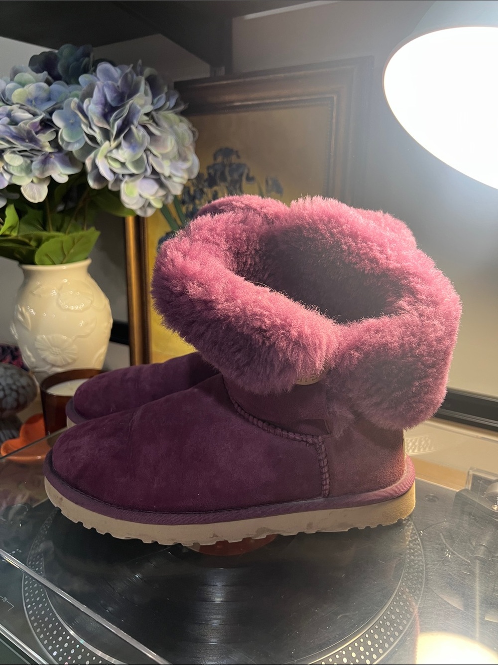UGG Women's Short Shearling Boots in Plum - Picture 3 of 7